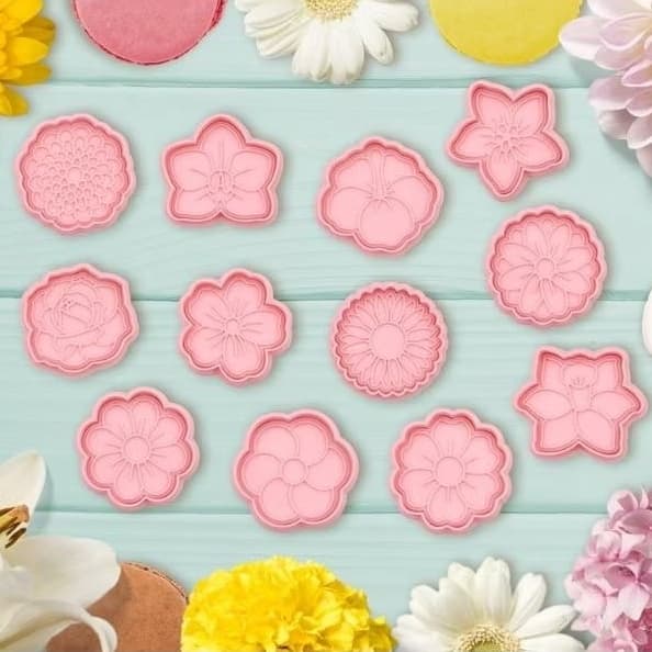 Cortador e Carimbo Flor Para Biscuit Biscoito Cerâmica Fria Kit Flores 3D