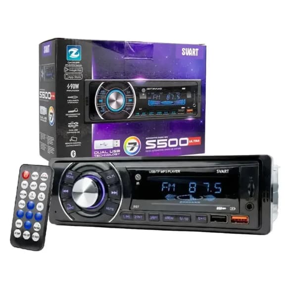 Rádio Svart S500 Ultra Bluetooth 2 USB 4x45w Aparelho de Som Automotivo Com Controle 1 Din 12v Am Fm Carro