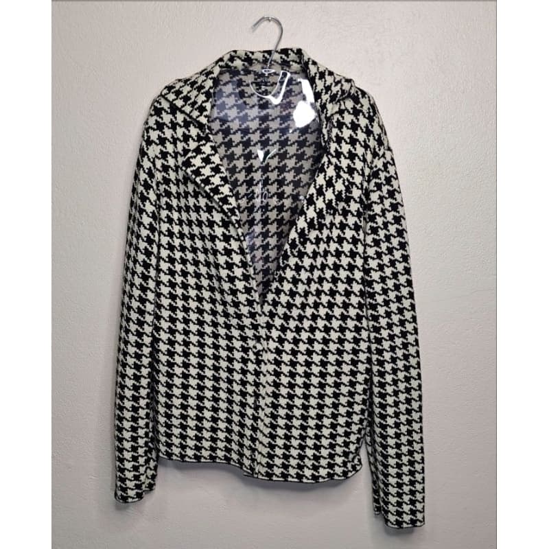Casaco de malha/tricô/Suéter/Kimono/Casaquinho/Blusa de frio aberta/Cardigan Preto e Off (Pied de Poule)