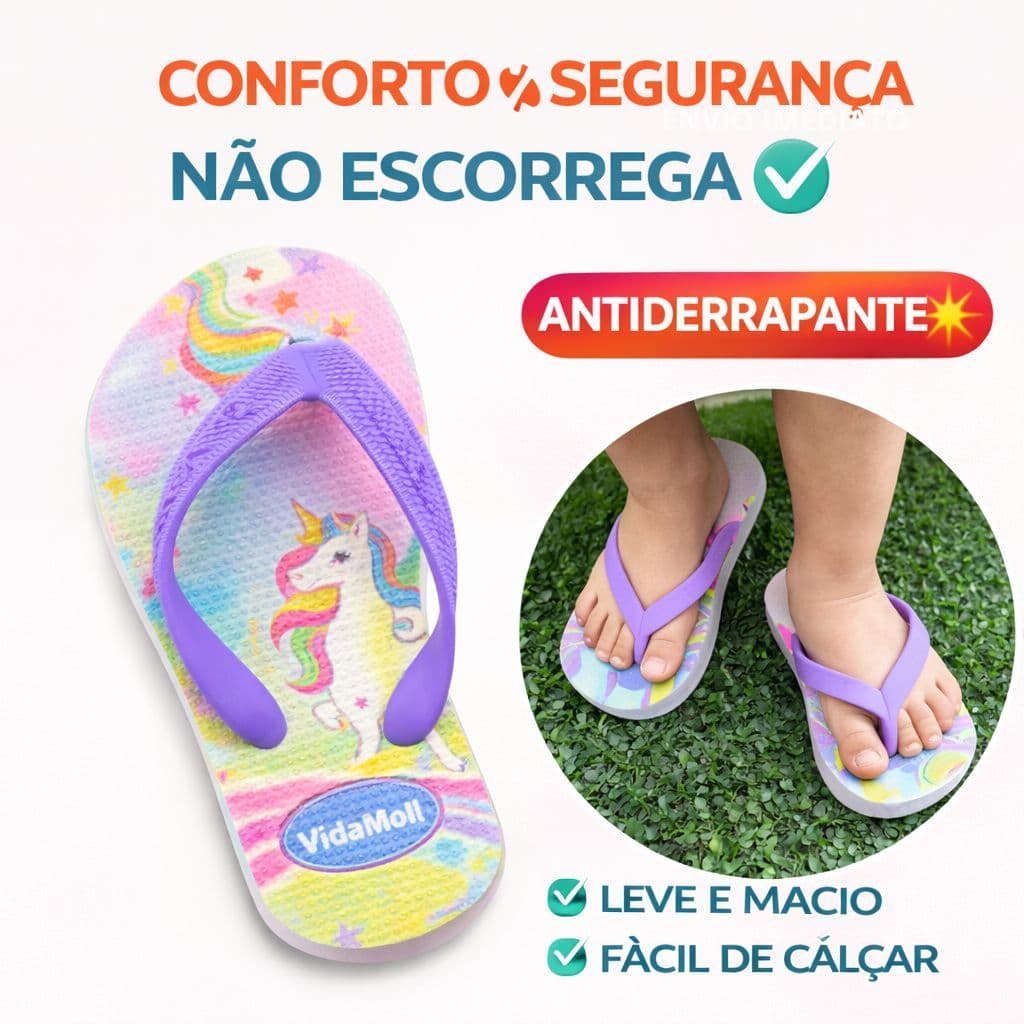 Chinelo Infantil Menina Unicornio Antiderrapante Confortável Leve Macio Não Escorrega