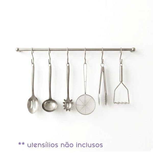 Barra Organizadora de Utensílios em Aço Inox com 6 Ganchos 62 cm