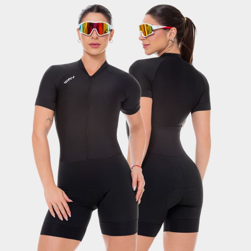 Macaquinho de Ciclismo Feminino Macacão Manga Curta Forro Gel Preto Manga Curta Roupa Bike Pedal Mtb