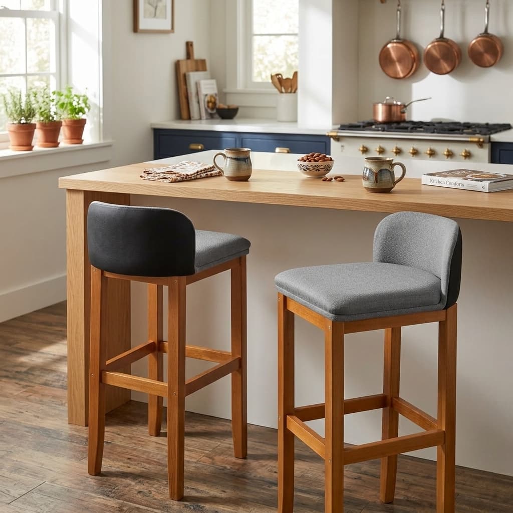 Kit 2 Banquetas Onix Moderna de Luxo para Área de Lazer, Churrasco e Gourmet - Estofada, Resistente com Pés em Madeira