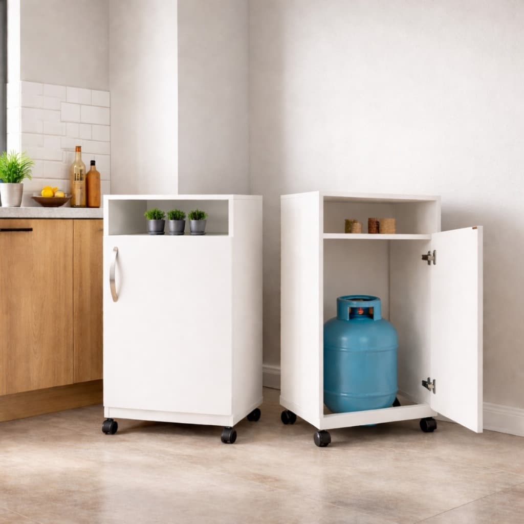 Armário Botijão De Gás Com Nicho Superior Para Microondas Cozinha Compacta Multiuso Com Rodas