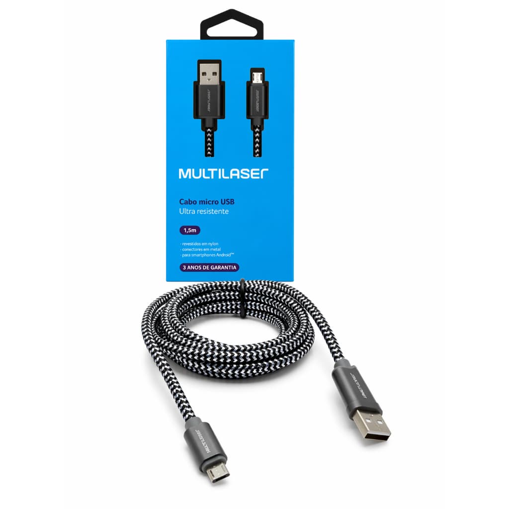 Cabo Micro USB Multilaser 1,5m Nylon Reforçado Android