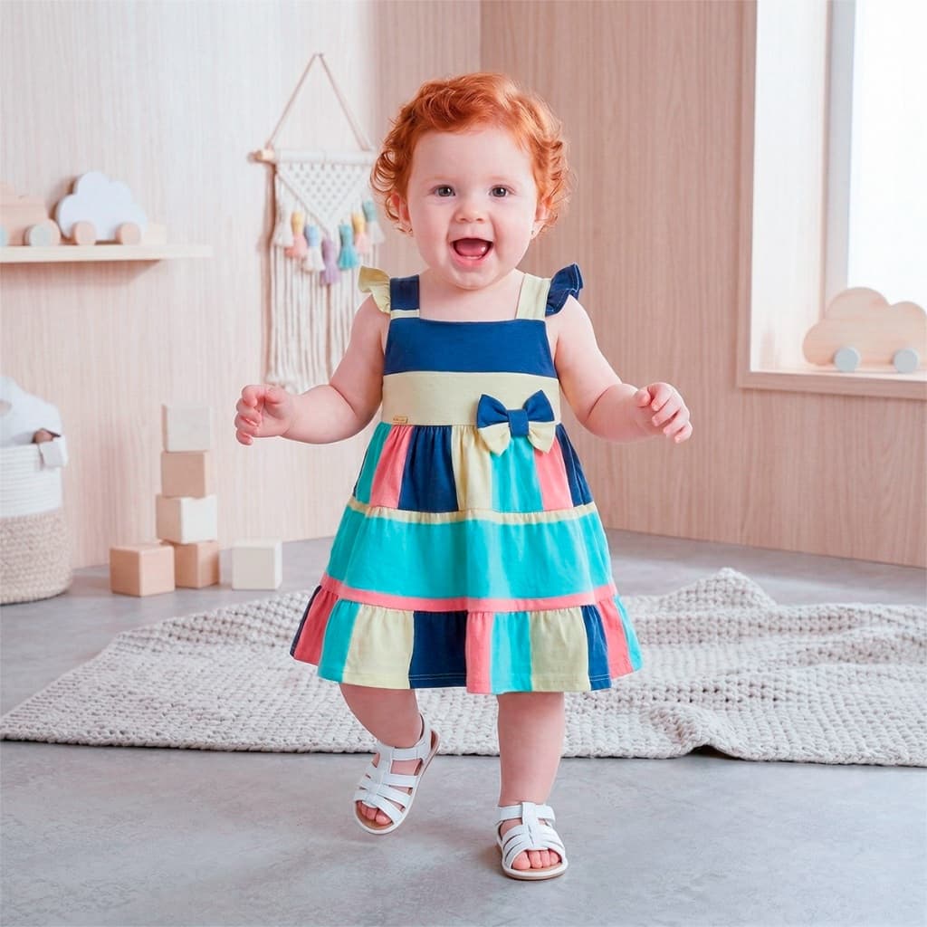 Vestido Colorido de Bebê Elegante Conforto Para Festa Aniversário Luxo
