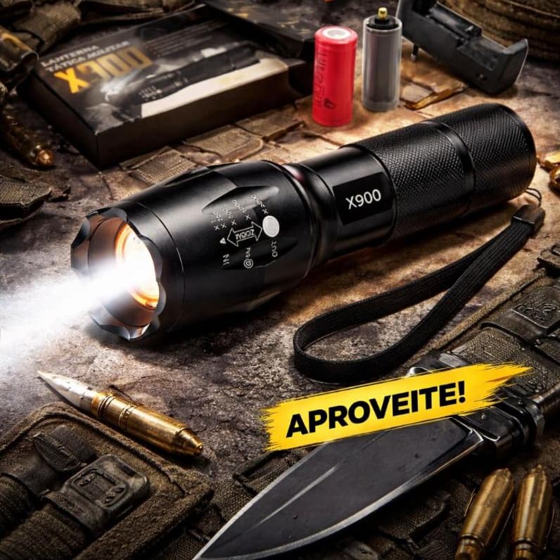 Lanterna Tática Militar X-900 Recarregável Com Sinalizador SOS
