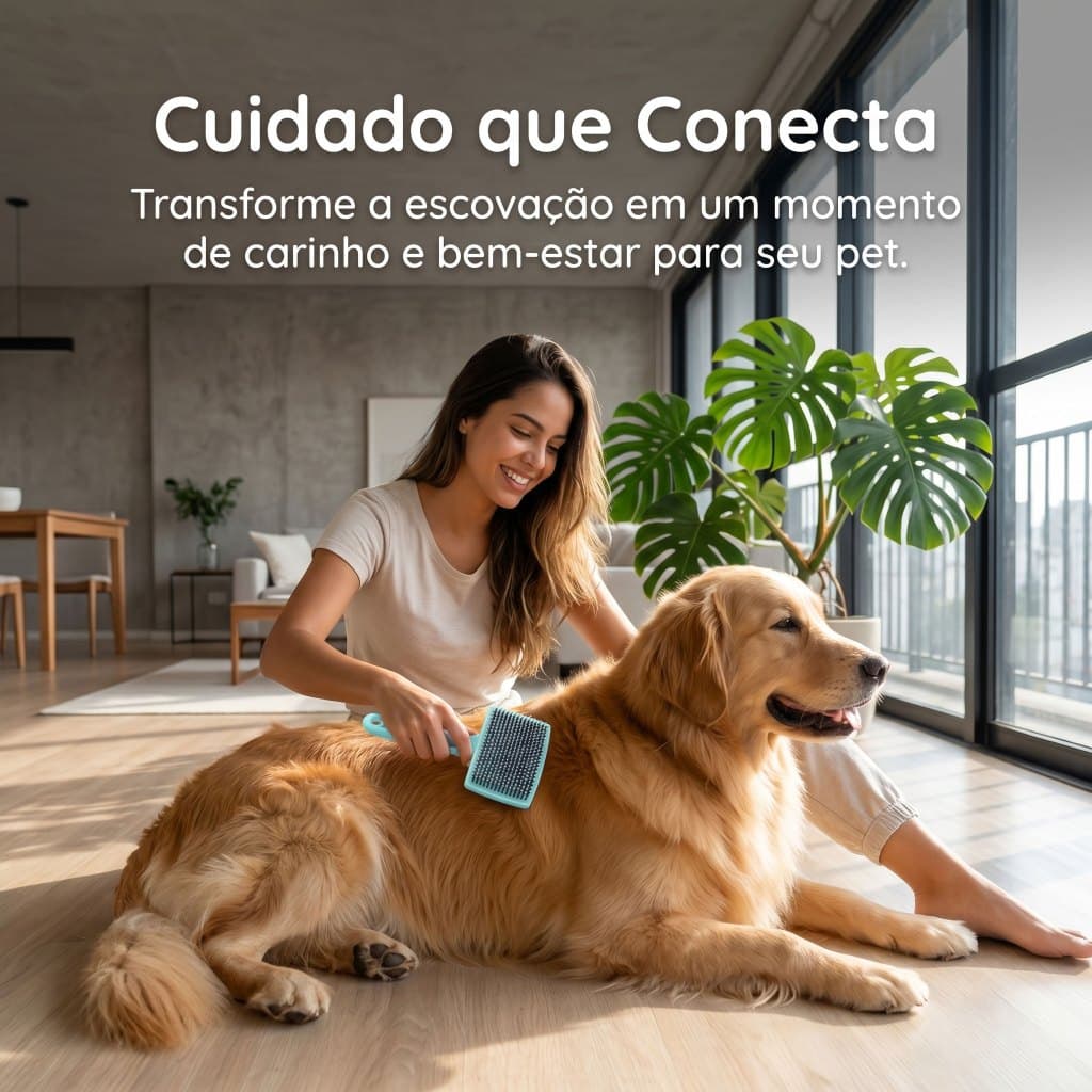 Escova Pet One-Key | Azul | Expulsa Pelos | Massageia | Antiderrapante | p/ Cães e Gatos