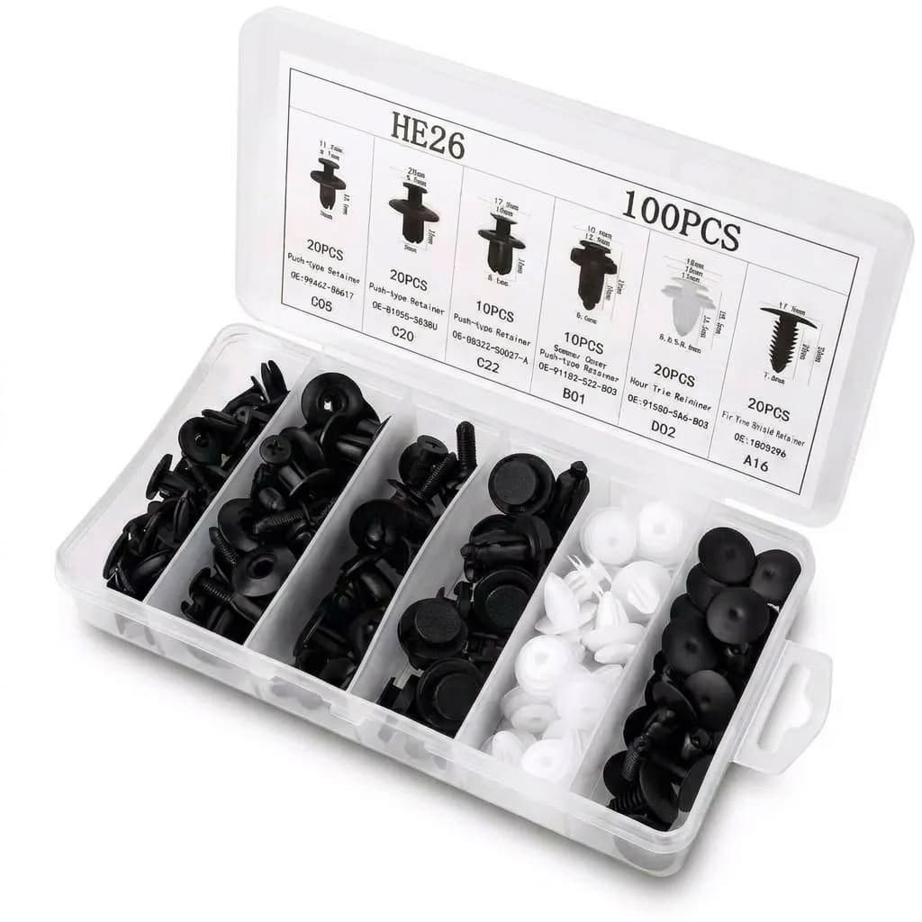 Kit 100 Fixadores Grampos Rebites Presilhas Fixação Para-choque Painel Porta Para Barro Carro