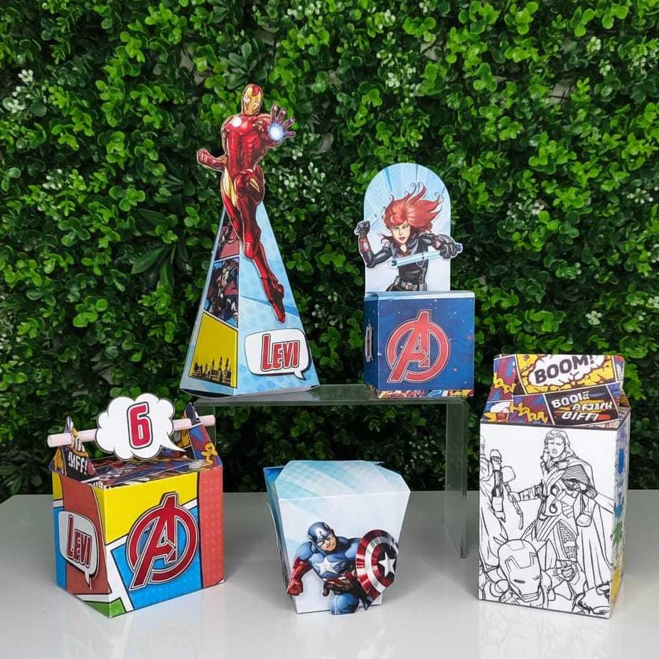 Kit Pegue e Monte 3D Tema Marvel Personalizados Festa Infantil