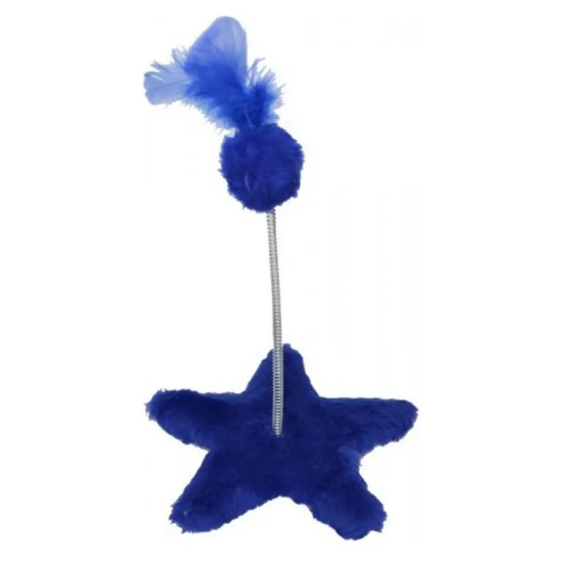 Brinquedo Gatos São Pet Estrela Azul e Rosa Guizo Com Mola Pompom Pena