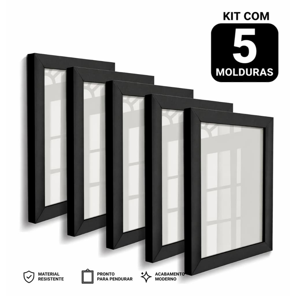 Kit 5 molduras com vidro para fotos a6 10x15 e a5 20x15