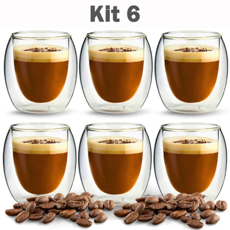 Kit 6/12 Copos Parede Dupla Vidro Térmico 80ml Para Café Expresso Xícara