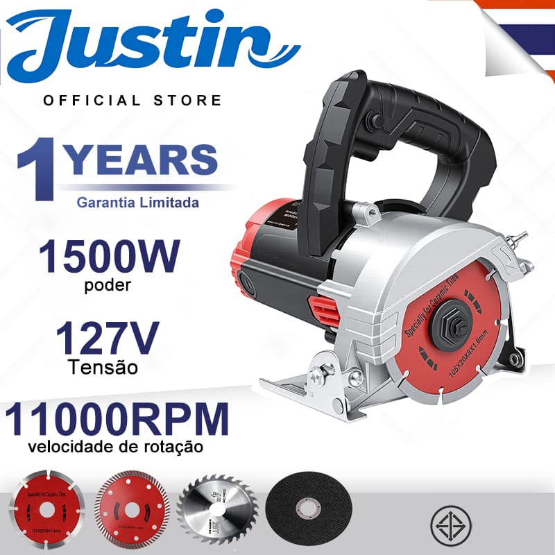 Cortador de mármore profissional, 127 volts, 7,25 polegadas, 1500 watts, 11.000 RPM, quatro lâminas