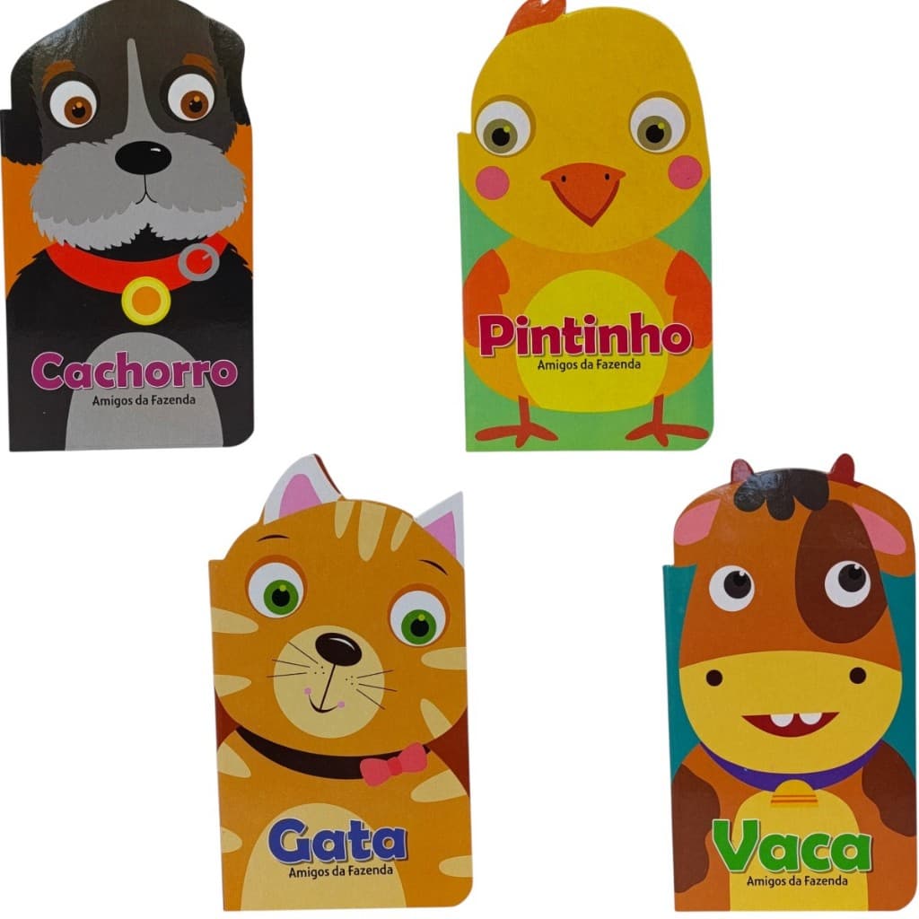 Livro Amigos da Fazenda - Cachorro / Gata / Pintinho / Vaca - cartonados- pé da letra