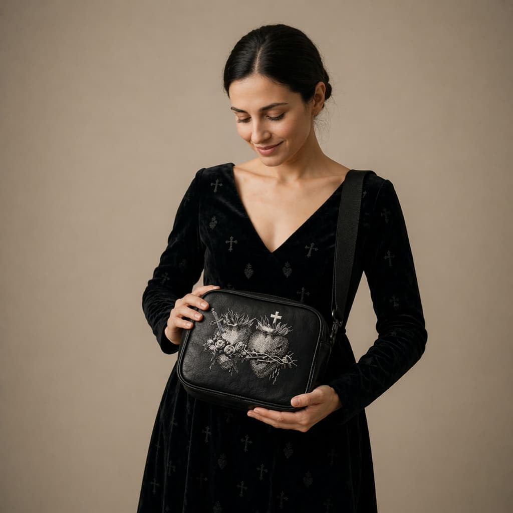 Bolsa Transversal - Porta Bíblia Vocavit - Sagrado Coração de Jesus e Imaulado Coração de Maria