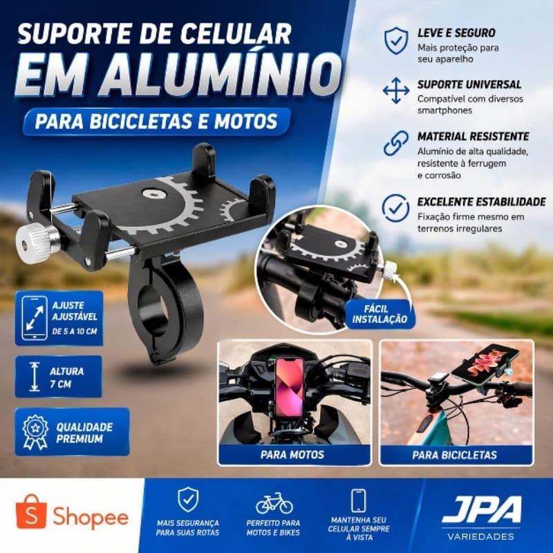 Suporte Celular de Celular para Bicicleta e Motos em Alumínio