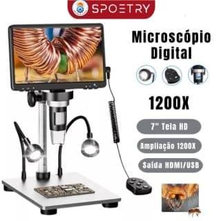 Microscópio Digital 1200X Full Hd 1080P para Vídeo Lupa Microscópio Com Fio Tela LCD De 7 Polegadas