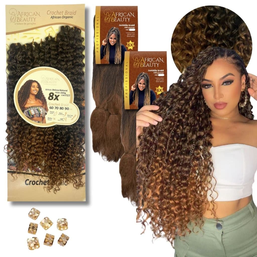 Kit Gypsy Braid Cacheado Fulani Cachos Cabelo Fibra Orgânica 90 cm e 2 Jumbo Tranças afro