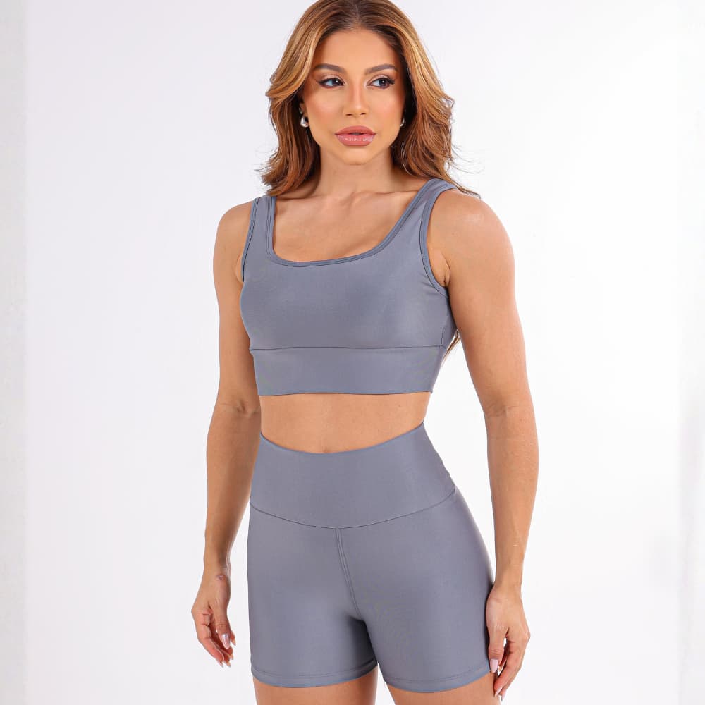 Conjunto Academia Feminino Top + Bermuda Zero Transparência Cintura Alta Modelador Premium Fitness