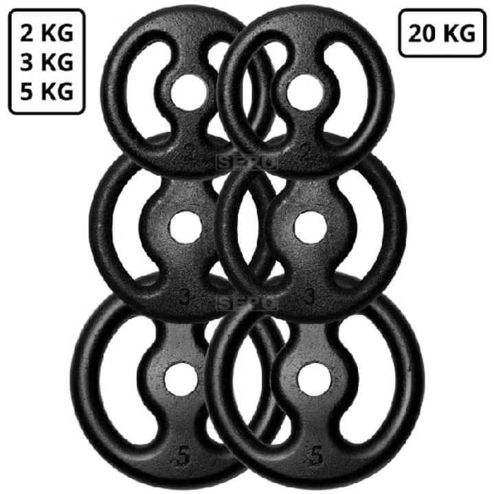 kit 6 anilhas ,2x2kg, 2x3kg, 2x5kg total de15kg,compre ja seu kit anilhas pintadas otima qualidade.