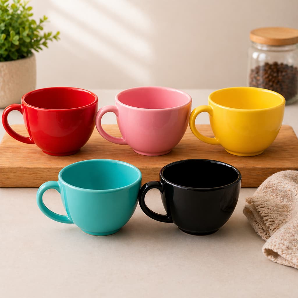 Jogo 5 Xícaras Coloridas para Chá, Cafés - 180ml Xícara Pequena para Chás e Cafés