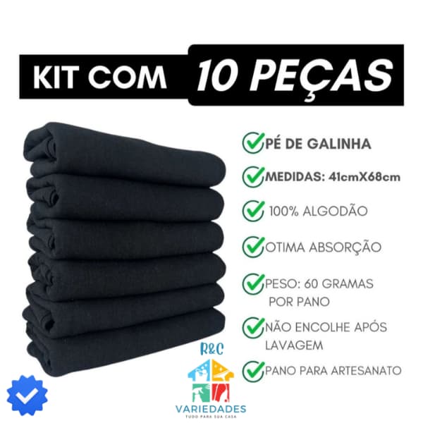 KIT 10 PANOS De Prato Pé De Galinha  - 100% Algodão Cor PRETO ou VERMELHO