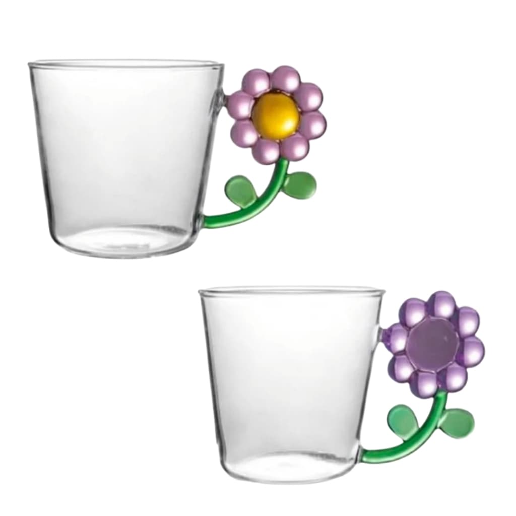 Caneca de Vidro Boro 250ml pétalas Rosa/Roxa