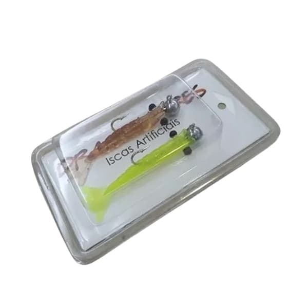 Kit Camarão Artificial c /Jig Head - c/ 2 unidades - Robalo Tucunaré Corvina