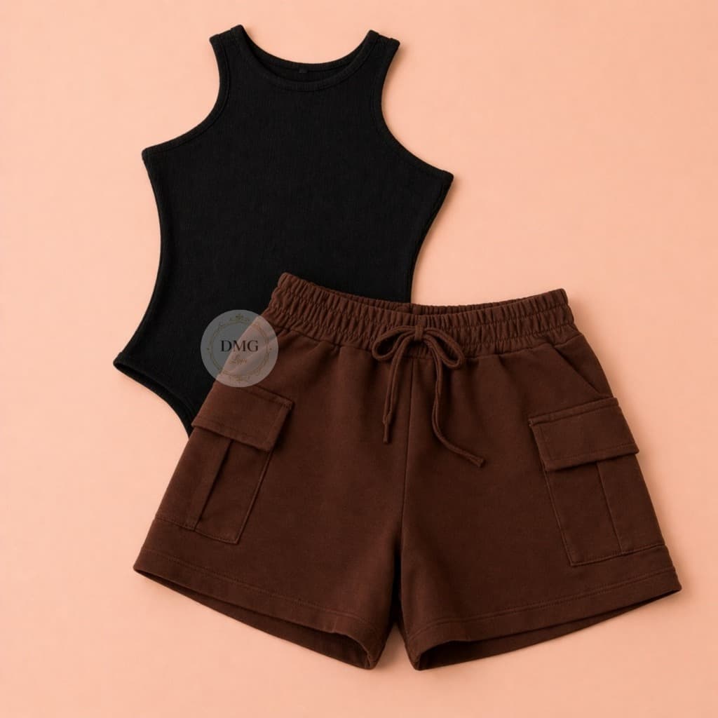 Conjunto Feminino Body Regata + Short Cargo Alfaiataria Premium - ENVIO IMEDIATOO!!!