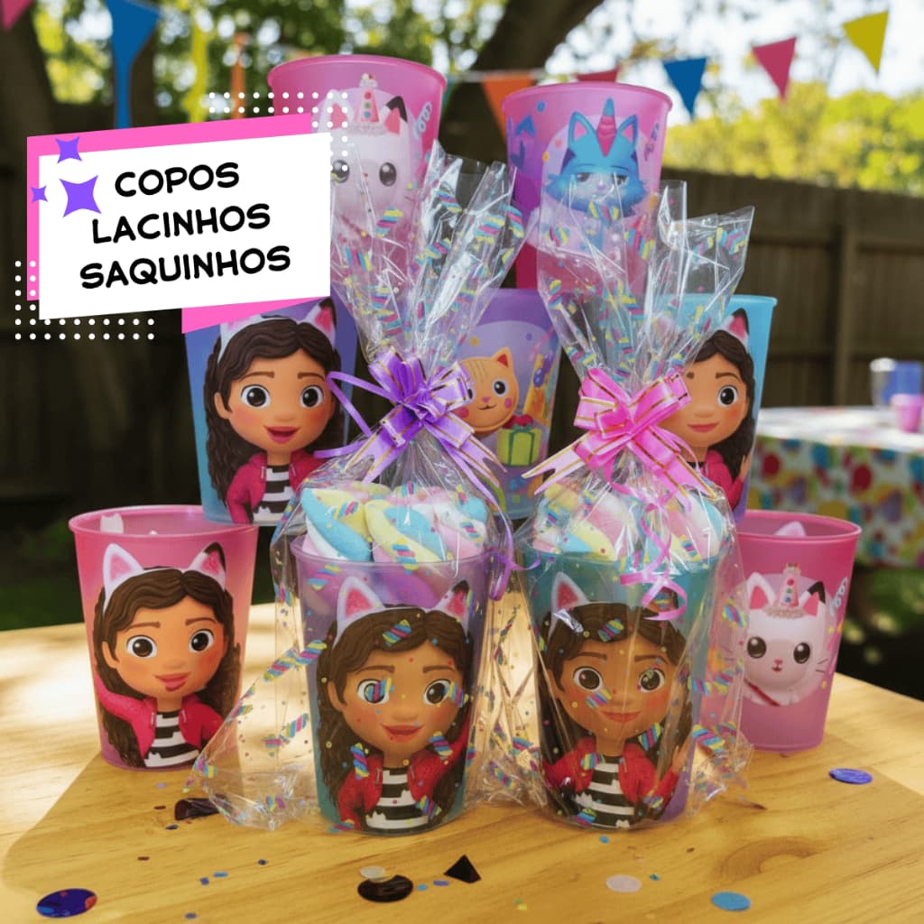 Kit Lembrancinha Gabby 5 a 30 Copos A Casa Mágica da Gabby Festa Aniversário Infantil