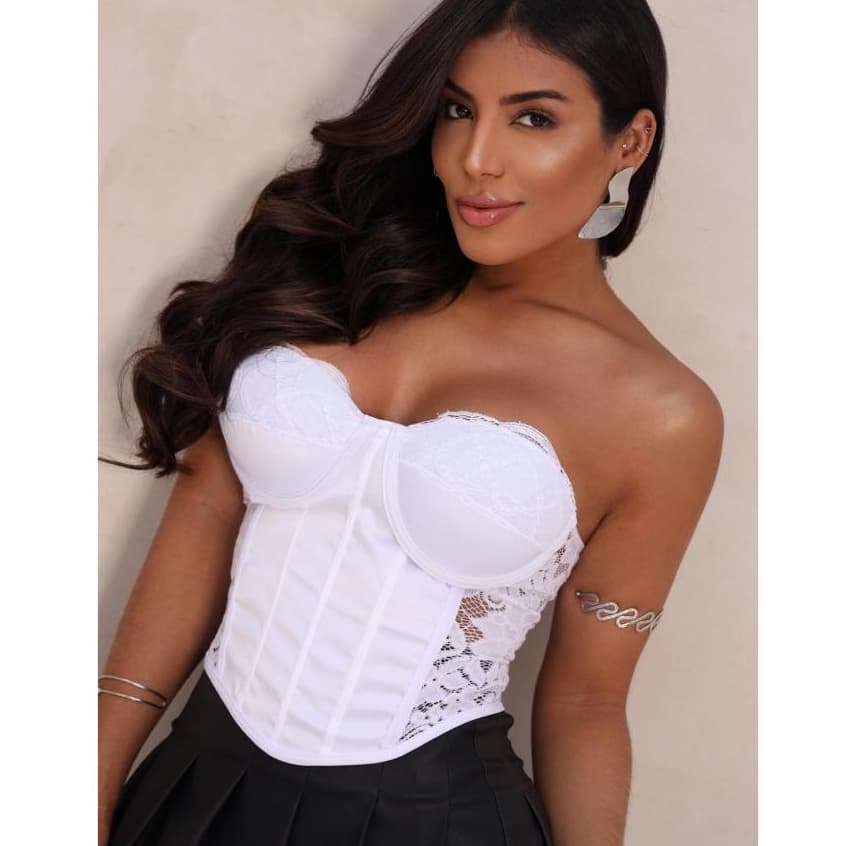 Cropped Feminino Corset Renda Estruturado Alta Tendência
