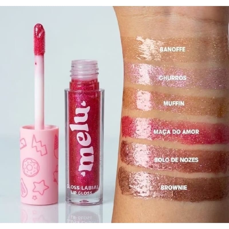 Gloss Labial Melu Ruby Rose com Glitter e Hidratação Intensa