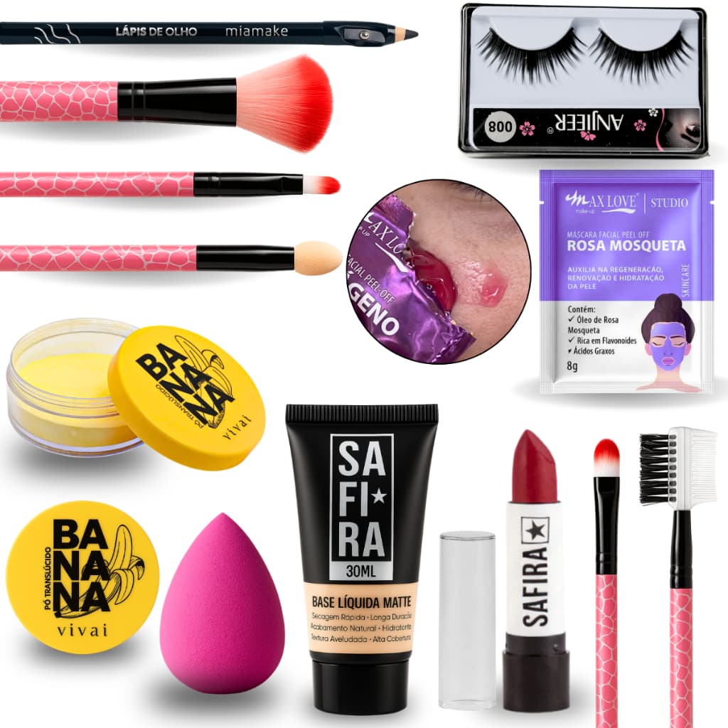 Kit De Maquiagem Completo Corretivo Peças Conjunto Base Boca Blush Deliniador Profissionais