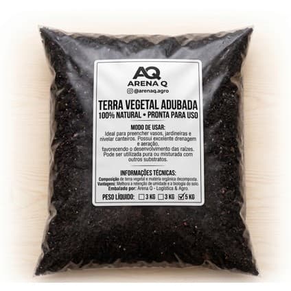 Terra Vegetal Adubada 100% Pura e Natural  - Orgânica Preta 3kg/5kg