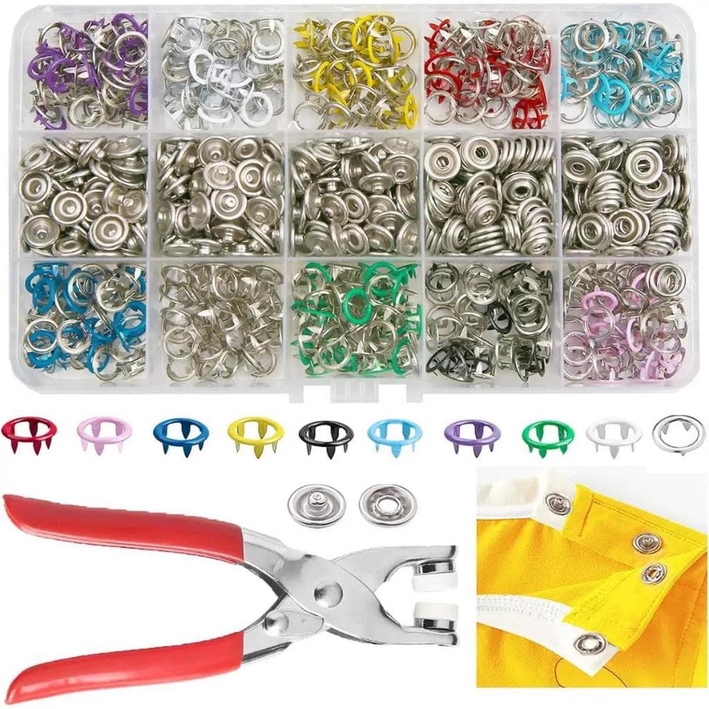 Kit Botões de Pressão Coloridos com Alicate + Estojo com Cores Variadas