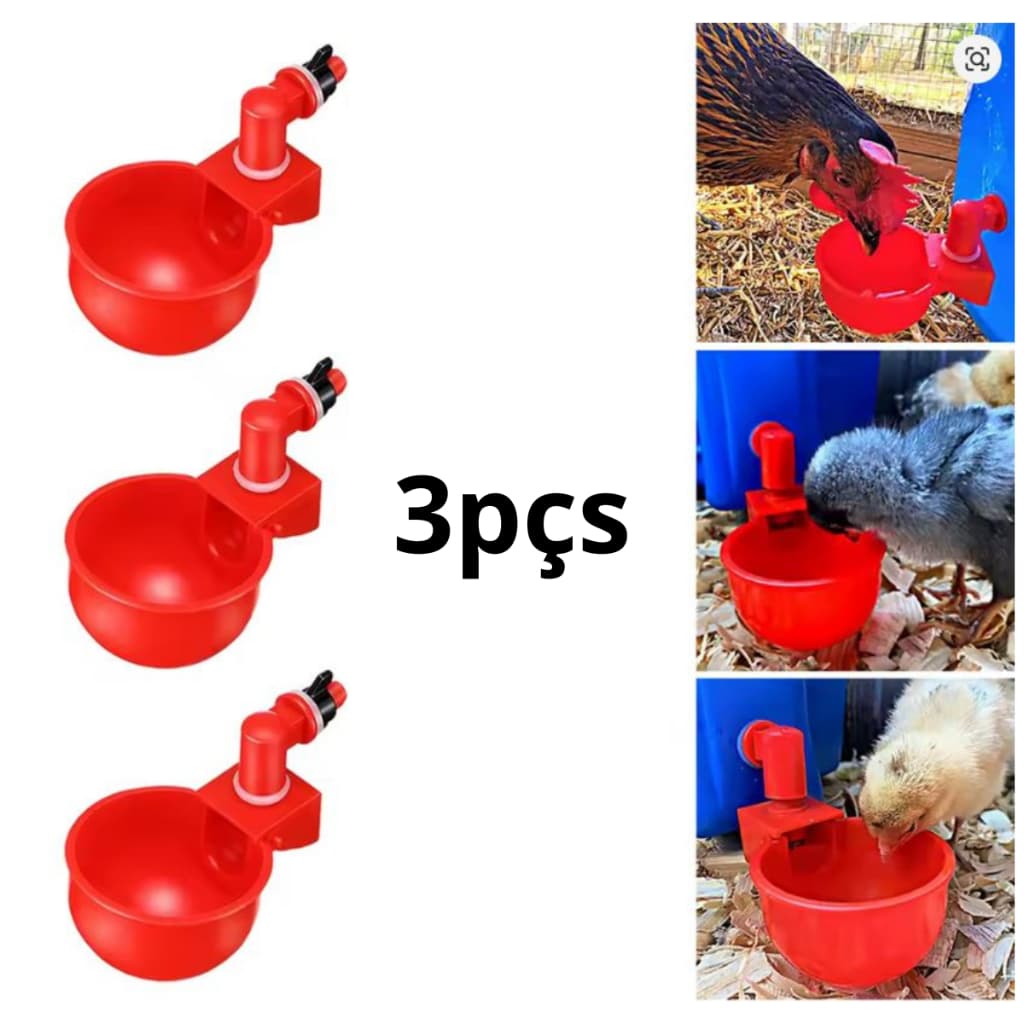 kit 3 Bebedouro Automático  Copinho  Para Galinha Aves Galo Frango Pato Pintinho