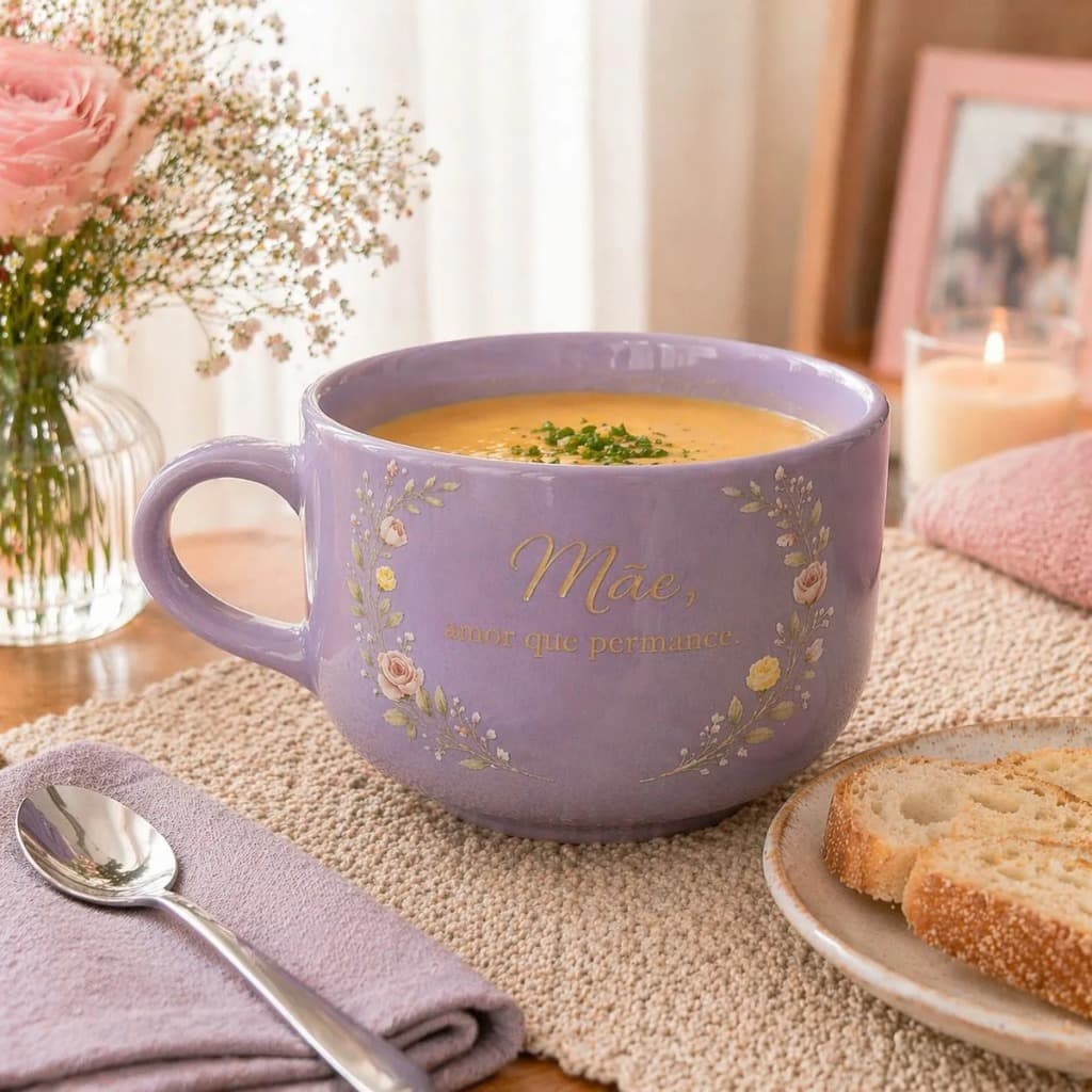 Caneca Porcelana Ideal Miojo Caldos Sopa  600ml Personalizada Flores Dia Das Mães Presente Perfeito