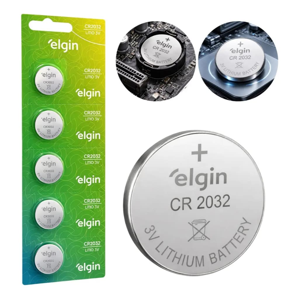 Cartela Pack Com 5 Bateria Botão Pilha Cr2032 3v Placa Mae Relogio Litio Elgin