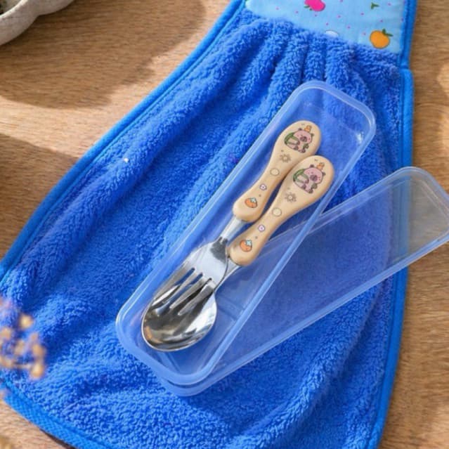 Kit 3 Unidades Jogo Talher Estojo Garfo  Colher Inox Cabo Bichinhos Kit Talheres Aço Inox Envio Imediato