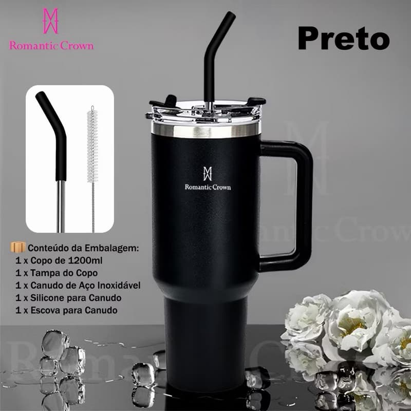 Copo Térmico Inox Portátil 1200ml/1.2L Garrafa Térmica Inoxidável com Tampa e Canudo