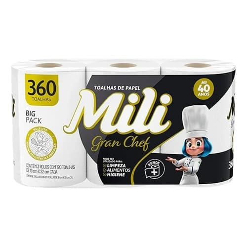 Toalhas De Papel Mili Gran Chef 320 - 120 Folhas C/ Rolo