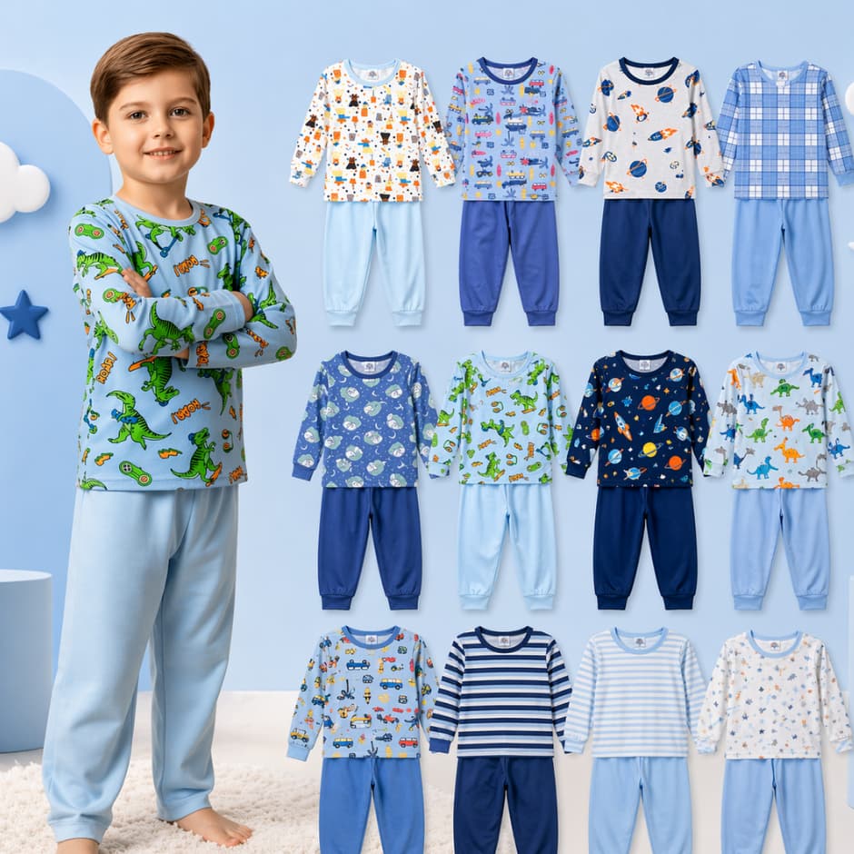 Kit Sortido Pijama Infantil Menino Manga Comprida De Inverno Pijama Bebe Infantil Masculino Roupa de Dormir