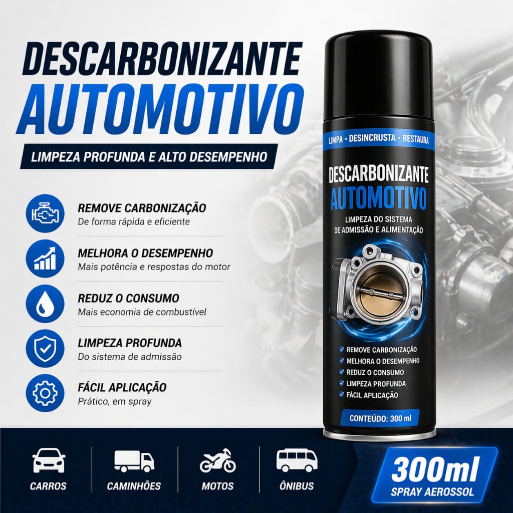 Descarbonizante Automotivo Spray 300ml Limpeza TBI Bico Injetor Carburador Admissão