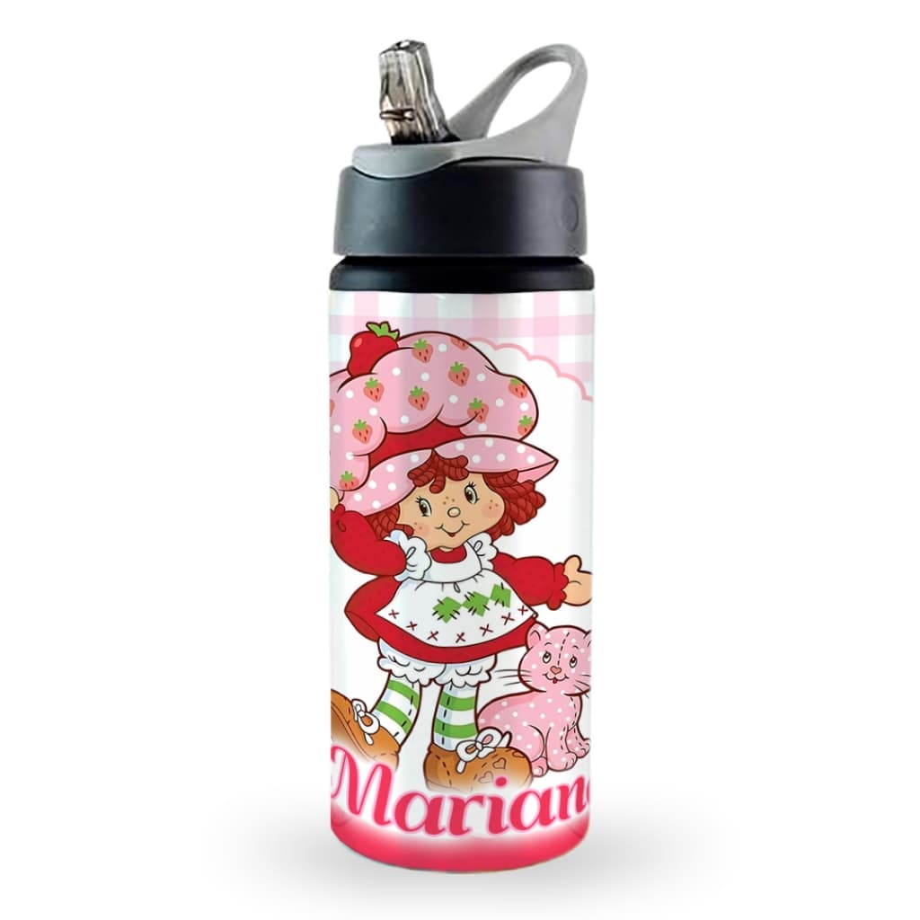 Garrafa squeeze escolar alumínio Moranguinho personalizada com nome