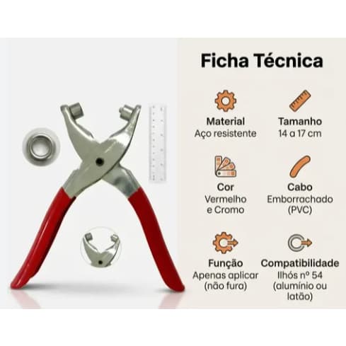 Alicate Aplicador de Ilhós Rebites + 100 Ilhoses Dourados