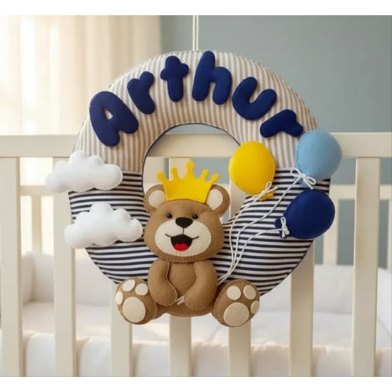 Quadro decorativo| Porta Maternidade| Guirlanda ursinho Príncipe feltro
