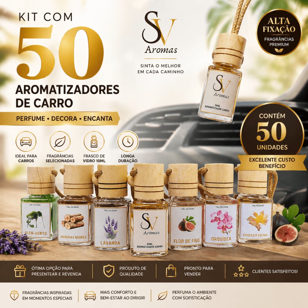 KIT 50 Cheirinho para Carro, Difusor de carro, Perfume para Carro, Essência SV Aromas a base de óleo
