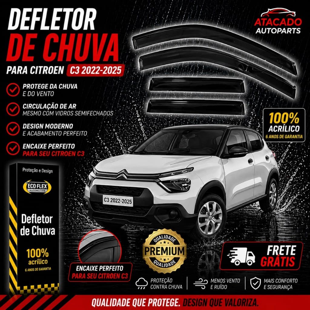 Calha De Chuva Defletor Citroen C3 2022 A 2025 4 Portas Orignal Ecoflex Fume