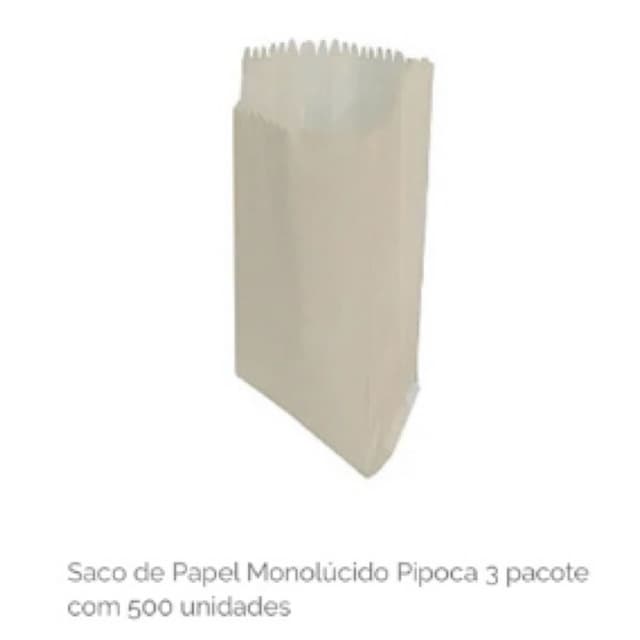 Saco de Papel Monolúcido Pipoca 3 pacote com 500 unidades